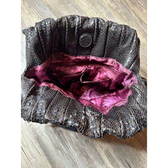 Brighton Breelan Python Snake Embossed Leather Handbag Purse Hobo Brown Grey - Picture 14 of 16